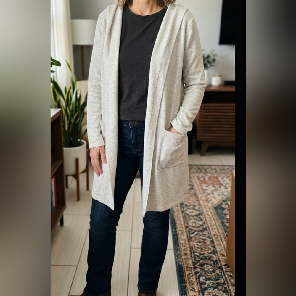 Eileen Fisher Light Gray Open-Front Cardigan